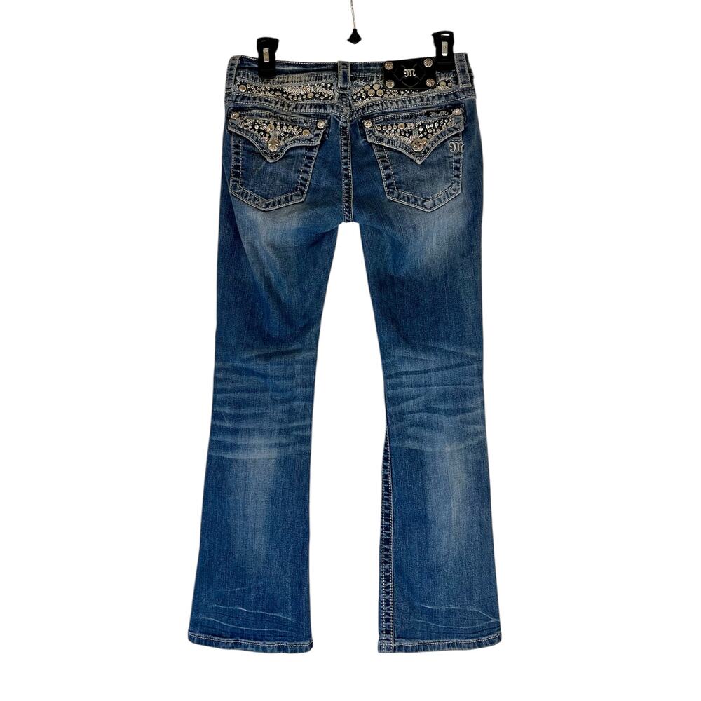 Miss Me Womens Medium Wash Jeans Signature Size Boot Cut Sequin Pockets Size 28
